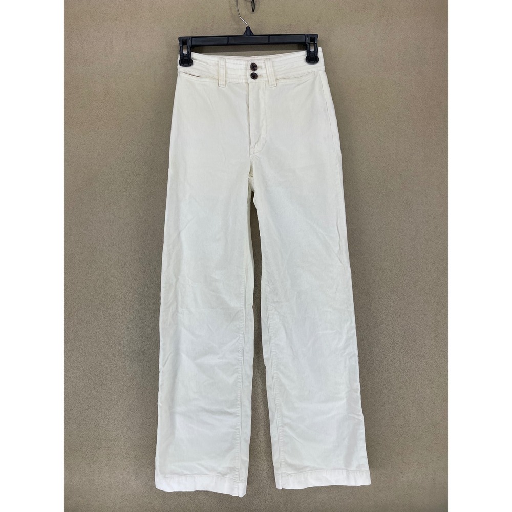 Faherty Corduroy Wide Leg Pants Cream Size 24 High‎ Rise Button Fly